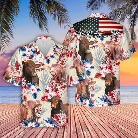 Hawaiian Cow Shirt, Beefmaster Pattern Us Flag Hawaiian Shirt, Animal Hawaiian Shirts, Farmer Shirts