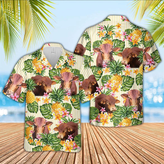 Hawaiian Cow Shirt, Beefmaster Pineapple Pattern Hawaiian Shirt, Animal Hawaiian Shirts, Farmer Shirts