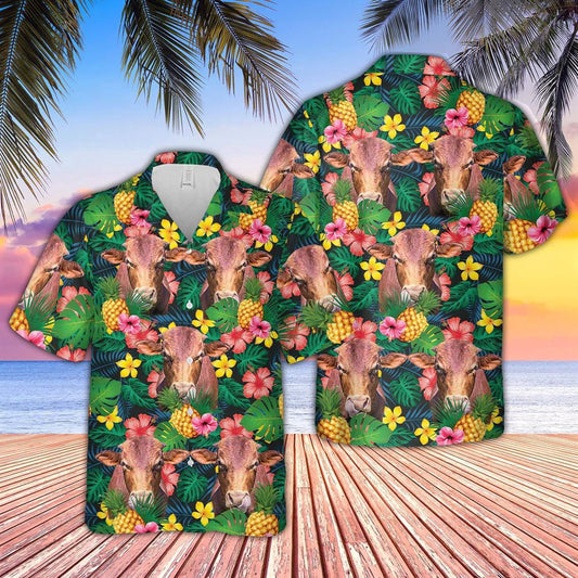 Hawaiian Cow Shirt, Beefmaster Summer Pattern 3D Hawaiian Shirt, Animal Hawaiian Shirts, Farmer Shirts