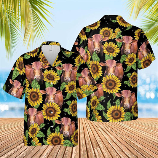 Hawaiian Cow Shirt, Beefmaster Sunflower Hawaiian Shirt 2023, Animal Hawaiian Shirts, Farmer Shirts