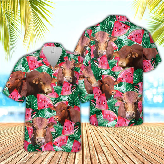 Hawaiian Cow Shirt, Beefmaster Watermelon 3D Hawaiian Shirt, Animal Hawaiian Shirts, Farmer Shirts