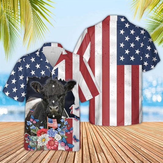Hawaiian Cow Shirt, Belted Galloway 4Th Of July 3D Hawaiian Shirt, Animal Hawaiian Shirts, Farmer Shirts