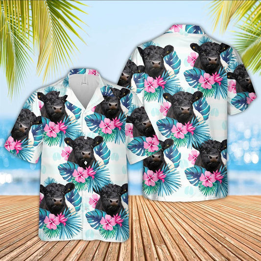 Hawaiian Cow Shirt, Belted Galloway Foot Sign Pattern 3D Hawaiian Shirt, Animal Hawaiian Shirts, Farmer Shirts