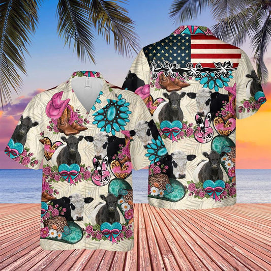 Hawaiian Cow Shirt, Belted Galloway Happiness Flowers 3D Hawaiian Shirt, Animal Hawaiian Shirts, Farmer Shirts
