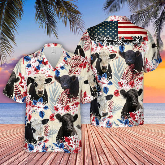 Hawaiian Cow Shirt, Belted Galloway Pattern Us Flag Hawaiian Shirt, Animal Hawaiian Shirts, Farmer Shirts