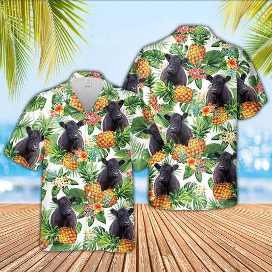 Hawaiian Cow Shirt, Belted Galloway Pineapple Pattern 3D Hawaiian Shirt, Animal Hawaiian Shirts, Farmer Shirts
