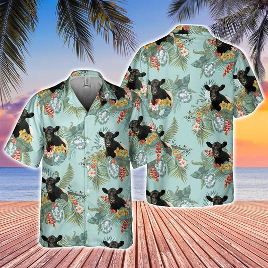Hawaiian Cow Shirt, Belted Galloway Tropical Flowers Pattern Hawaiian Shirt, Animal Hawaiian Shirts, Farmer Shirts