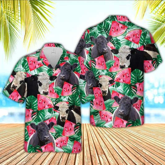 Hawaiian Cow Shirt, Belted Galloway Watermelon 3D Hawaiian Shirt, Animal Hawaiian Shirts, Farmer Shirts