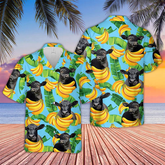 Hawaiian Cow Shirt, Black Angus Banana Pattern 3D Hawaiian Shirt, Animal Hawaiian Shirts, Farmer Shirts