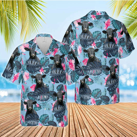 Hawaiian Cow Shirt, Black Angus Blue Hibiscus Hawaiian Shirt, Animal Hawaiian Shirts, Farmer Shirts