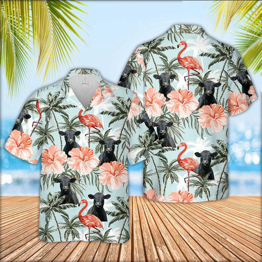 Hawaiian Cow Shirt, Black Angus Cattle Flamingo Light Bule Hawaiian Shirt, Animal Hawaiian Shirts, Farmer Shirts