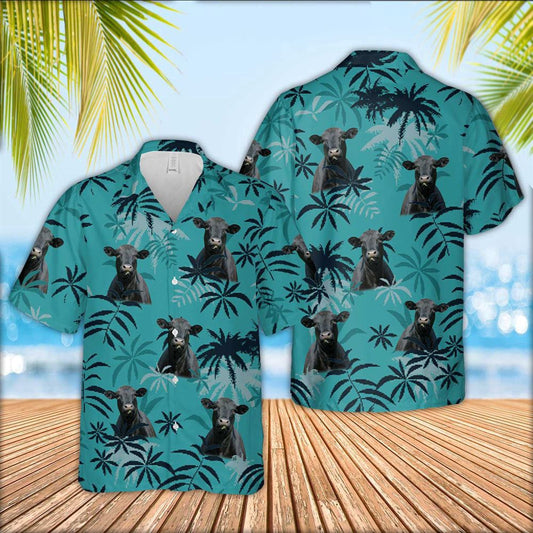 Hawaiian Cow Shirt, Black Angus Cattle Green Hawaiian Shirt, Animal Hawaiian Shirts, Farmer Shirts