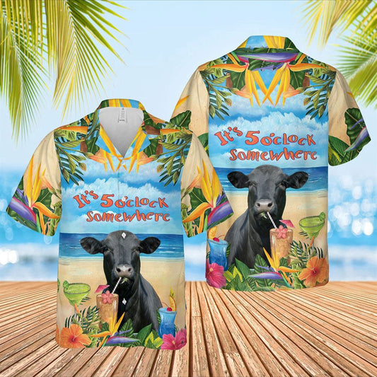 Hawaiian Cow Shirt, Black Angus Cattle Hawaiian Shirt, It'S 5 O'Clock Somewhere Hawaiian Shirt, Animal Hawaiian Shirts, Farmer Shirts