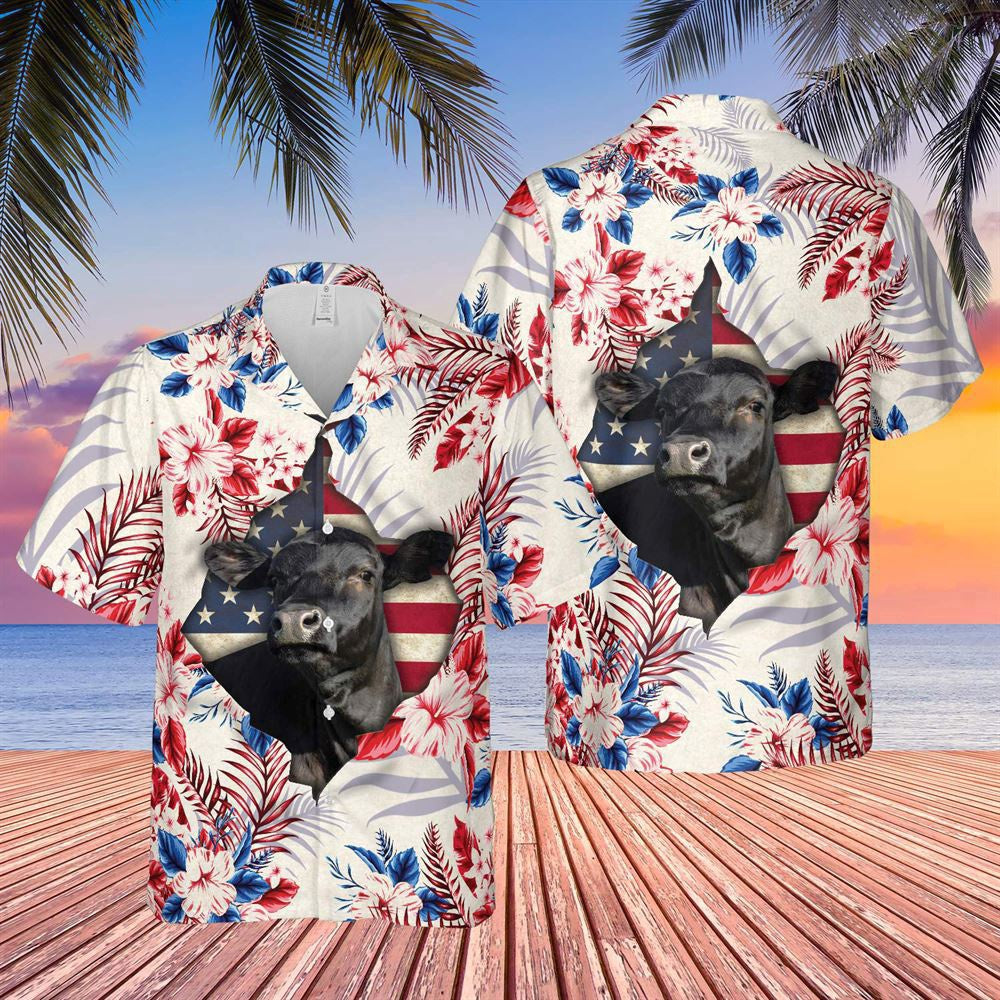 Hawaiian Cow Shirt, Black Angus Face Hibiscus Flower All Over Printed 3D Hawaiian Shirt, Animal Hawaiian Shirts, Farmer Shirts