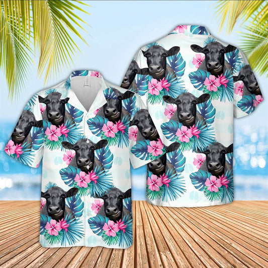 Hawaiian Cow Shirt, Black Angus Foot Sign Pattern 3D Hawaiian Shirt, Animal Hawaiian Shirts, Farmer Shirts
