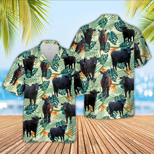Hawaiian Cow Shirt, Black Angus Green Pattern 3D Hawaiian Shirt, Animal Hawaiian Shirts, Farmer Shirts