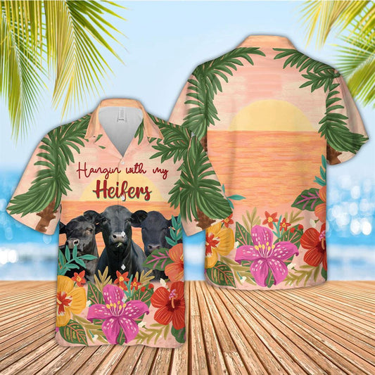 Hawaiian Cow Shirt, Black Angus Hangin With My Heifers 3D Hawaiian Shirt, Animal Hawaiian Shirts, Farmer Shirts