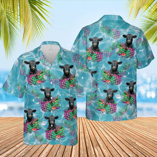 Hawaiian Cow Shirt, Black Angus Hawaiian Light Blue Shirts, Animal Hawaiian Shirts, Farmer Shirts