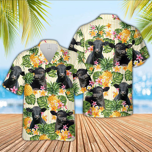 Hawaiian Cow Shirt, Black Angus Pineapple Pattern Hawaiian Shirt, Animal Hawaiian Shirts, Farmer Shirts