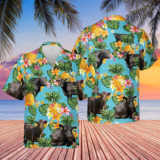 Hawaiian Cow Shirt, Black Angus Pineapple Summer 2 Pockets 3D Hawaiian Shirt, Animal Hawaiian Shirts, Farmer Shirts