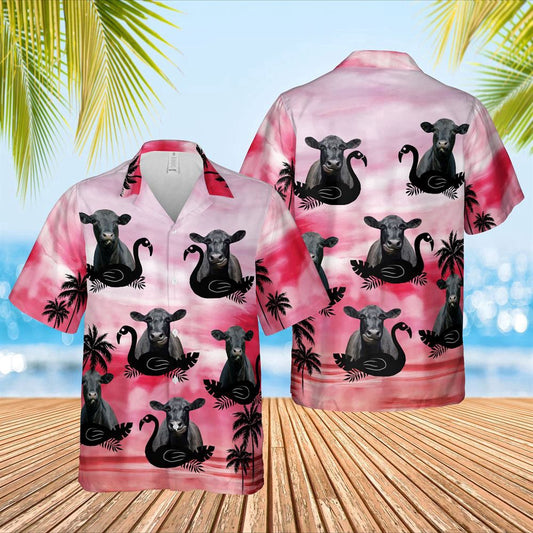 Hawaiian Cow Shirt, Black Angus Pink Hawaiian Shirts, Animal Hawaiian Shirts, Farmer Shirts
