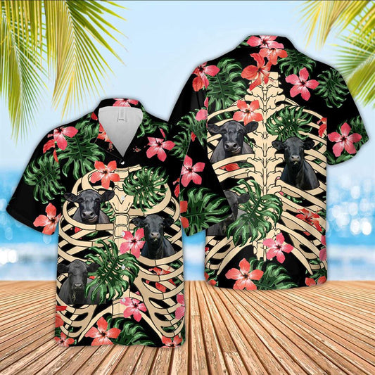 Hawaiian Cow Shirt, Black Angus Skeleton Hawaiian Shirts, Animal Hawaiian Shirts, Farmer Shirts