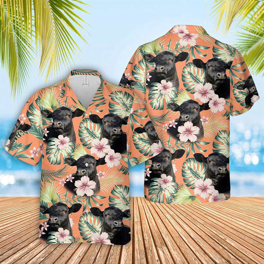 Hawaiian Cow Shirt, Black Angus Summer Happiness Floral Farm 3D Hawaiian Shirt, Animal Hawaiian Shirts, Farmer Shirts