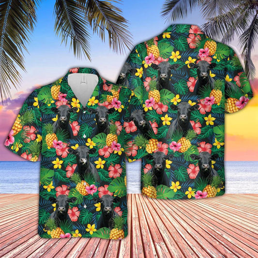 Hawaiian Cow Shirt, Black Angus Summer Pattern 3D Hawaiian Shirt, Animal Hawaiian Shirts, Farmer Shirts