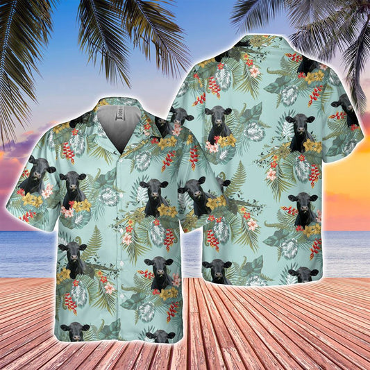Hawaiian Cow Shirt, Black Angus Tropical Flowers Pattern Hawaiian Shirt, Animal Hawaiian Shirts, Farmer Shirts