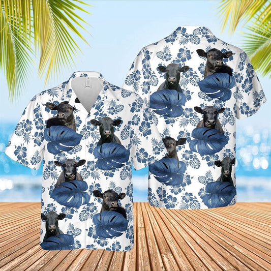 Hawaiian Cow Shirt, Black Angus White Blue Hawaiian Shirts, Animal Hawaiian Shirts, Farmer Shirts