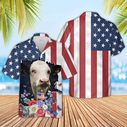 Hawaiian Cow Shirt, Black Baldy 4Th Of July 3D Hawaiian Shirt, Animal Hawaiian Shirts, Farmer Shirts