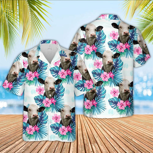 Hawaiian Cow Shirt, Black Baldy Foot Sign Pattern 3D Hawaiian Shirt, Animal Hawaiian Shirts, Farmer Shirts