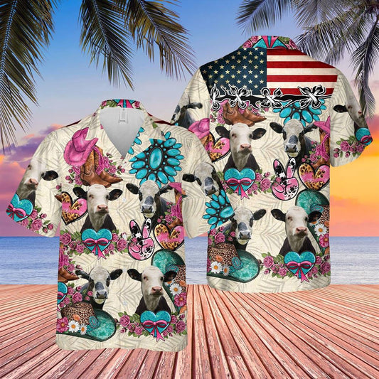 Hawaiian Cow Shirt, Black Baldy Happiness Flowers 3D Hawaiian Shirt, Animal Hawaiian Shirts, Farmer Shirts