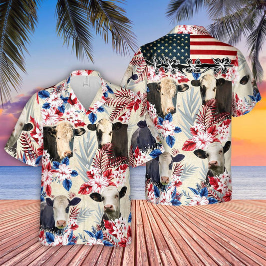 Hawaiian Cow Shirt, Black Baldy Pattern Us Flag Hawaiian Shirt, Animal Hawaiian Shirts, Farmer Shirts