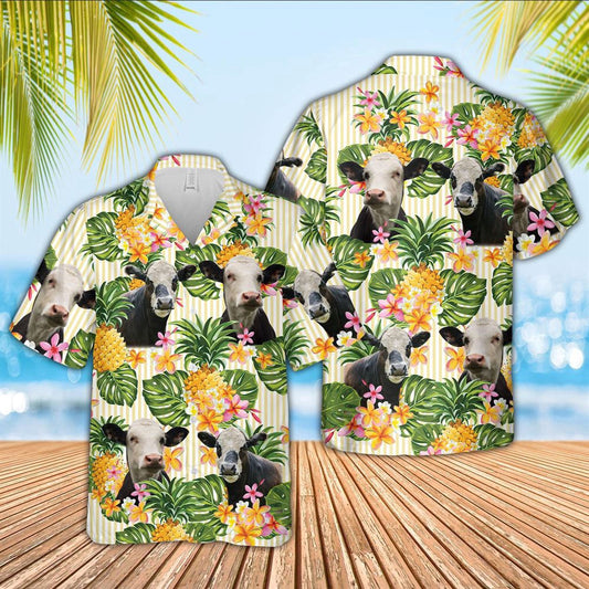 Hawaiian Cow Shirt, Black Baldy Pineapple Pattern Hawaiian Shirt, Animal Hawaiian Shirts, Farmer Shirts