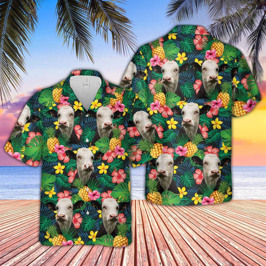 Hawaiian Cow Shirt, Black Baldy Summer Pattern 3D Hawaiian Shirt, Animal Hawaiian Shirts, Farmer Shirts