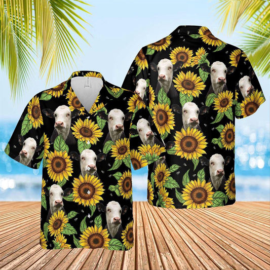 Hawaiian Cow Shirt, Black Baldy Sunflower Hawaiian Shirt 2023, Animal Hawaiian Shirts, Farmer Shirts
