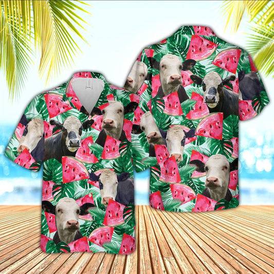 Hawaiian Cow Shirt, Black Baldy Watermelon 3D Hawaiian Shirt, Animal Hawaiian Shirts, Farmer Shirts
