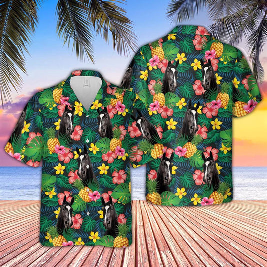 Hawaiian Cow Shirt, Black Horse Summer Pattern 3D Hawaiian Shirt, Animal Hawaiian Shirts, Farmer Shirts