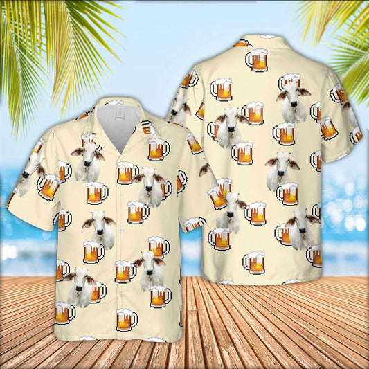 Hawaiian Cow Shirt, Brahman Cattle Drink Beer Pattern Hawaiian Shirt, Animal Hawaiian Shirts, Farmer Shirts