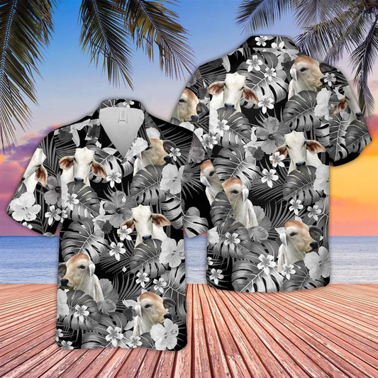 Hawaiian Cow Shirt, Brahman Cattle Grey 3D Hawaiian Shirt, Animal Hawaiian Shirts, Farmer Shirts
