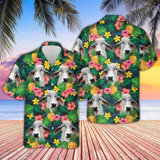 Hawaiian Cow Shirt, Brahman Cattle Summer Pattern 3D Hawaiian Shirt, Animal Hawaiian Shirts, Farmer Shirts