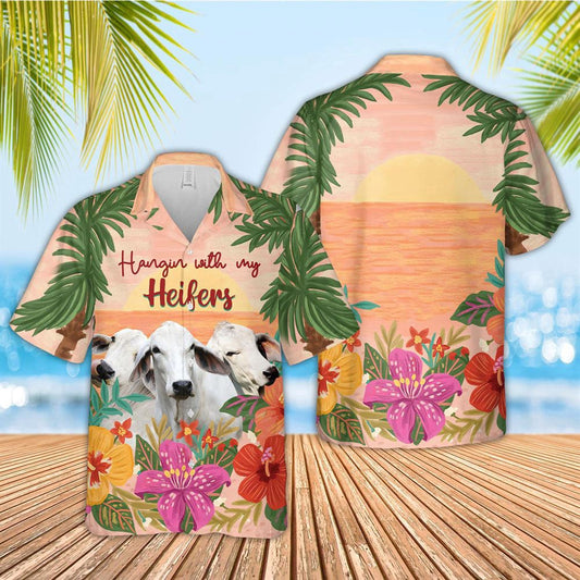 Hawaiian Cow Shirt, Brahman Hangin With My Heifers 3D Hawaiian Shirt, Animal Hawaiian Shirts, Farmer Shirts