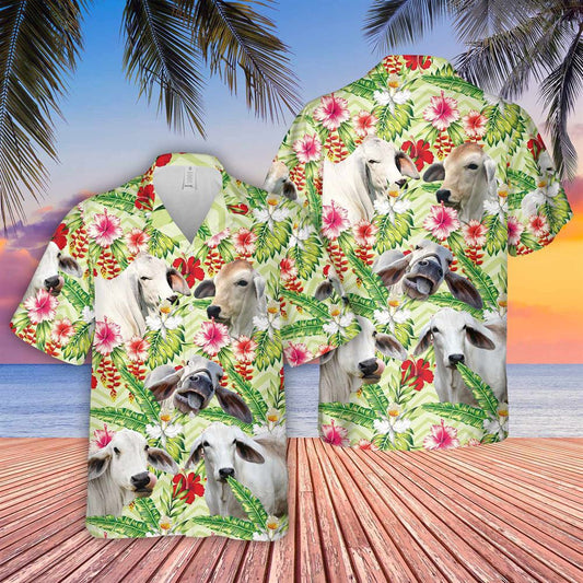 Hawaiian Cow Shirt, Brahman Hibicus Floral 3D Hawaiian Shirt, Animal Hawaiian Shirts, Farmer Shirts