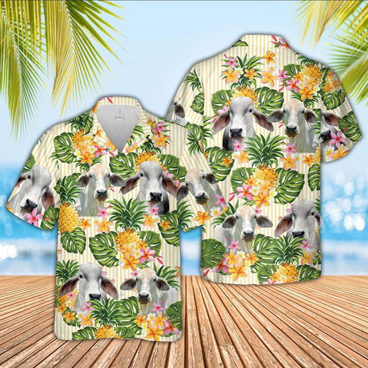 Hawaiian Cow Shirt, Brahman Pineapple Pattern Hawaiian Shirt, Animal Hawaiian Shirts, Farmer Shirts
