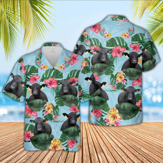 Hawaiian Cow Shirt, Brangus Flower Pattern 3D Hawaiian Shirt, Animal Hawaiian Shirts, Farmer Shirts