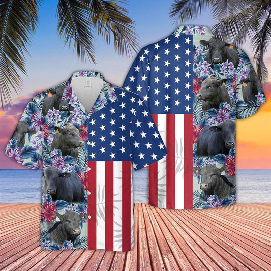 Hawaiian Cow Shirt, Brangus Flower Pattern American 3D Hawaiian Shirt, Animal Hawaiian Shirts, Farmer Shirts