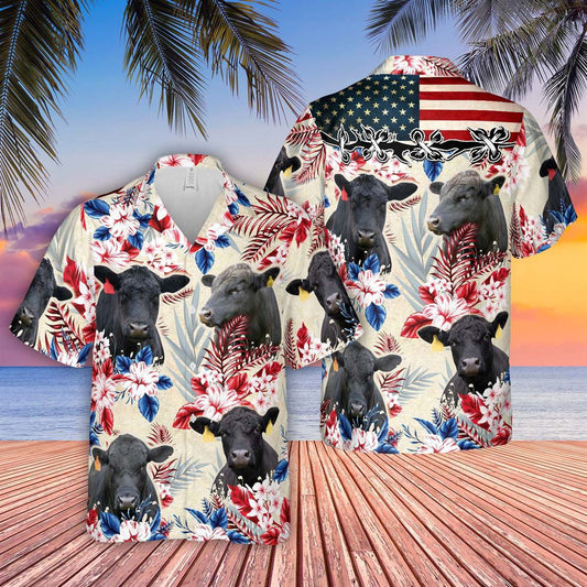 Hawaiian Cow Shirt, Brangus Pattern Us Flag Hawaiian Shirt, Animal Hawaiian Shirts, Farmer Shirts