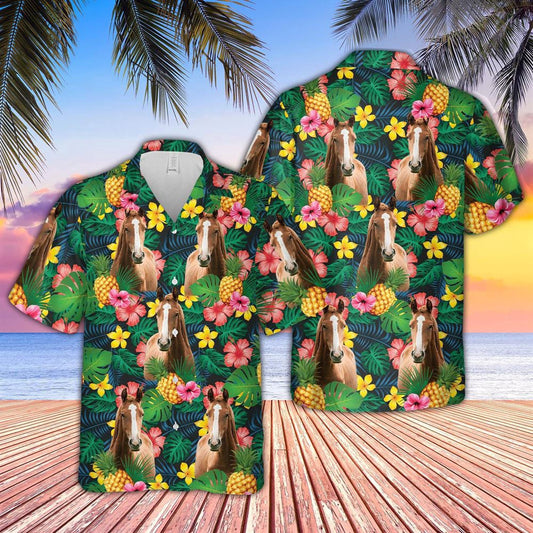 Hawaiian Cow Shirt, Brown Horse Summer Pattern 3D Hawaiian Shirt, Animal Hawaiian Shirts, Farmer Shirts