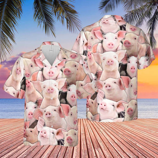 Hawaiian Cow Shirt, Bunch Of Pig All Over Printed 3D Hawaiian Shirt, Animal Hawaiian Shirts, Farmer Shirts